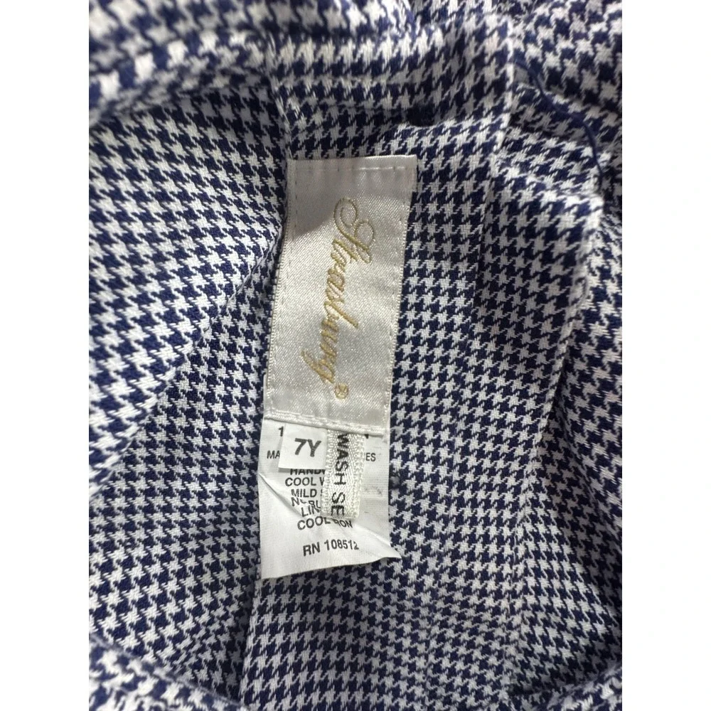 Strasburg Children Blue Houndstooth Embroidered‎ Dress Peter Pan Collar 7Y
